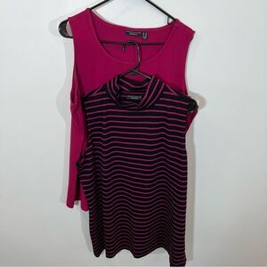 New Susan Graver Weekend Solid & Striped Cotton Modal Set of 2 Tops | Size 1X